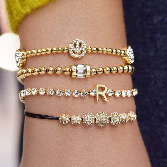 Wholesale Women's Geometric Titanium Steel Electroplated Gold Beads Birthstone Zircon Beaded Bracelet