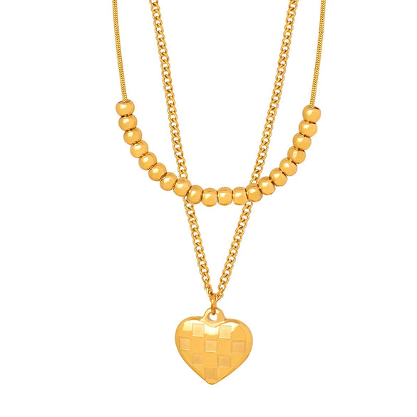 Wholesale Women's Geometric Titanium Steel Electroplated Heart Plaid Ball Necklace With Ochain