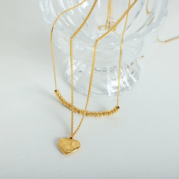 Wholesale Women's Geometric Titanium Steel Electroplated Heart Plaid Ball Necklace With Ochain
