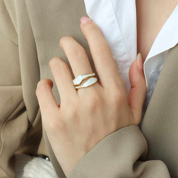 Wholesale Women's Geometric Titanium Steel Electroplated Irregular Opening Ring