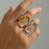 Wholesale Women's Geometric Titanium Steel Electroplated Open Index Finger Ring With Irregular Line Design Exaggerated Minimalist Cool Style