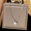 Wholesale Women's Geometric Titanium Steel Electroplated Pearl Double Chain Clavicle Necklace