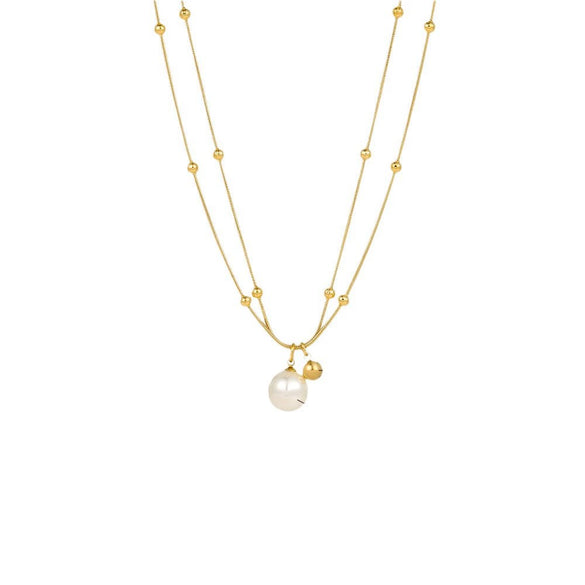 Wholesale Women's Geometric Titanium Steel Electroplated Pearl Double Chain Clavicle Necklace