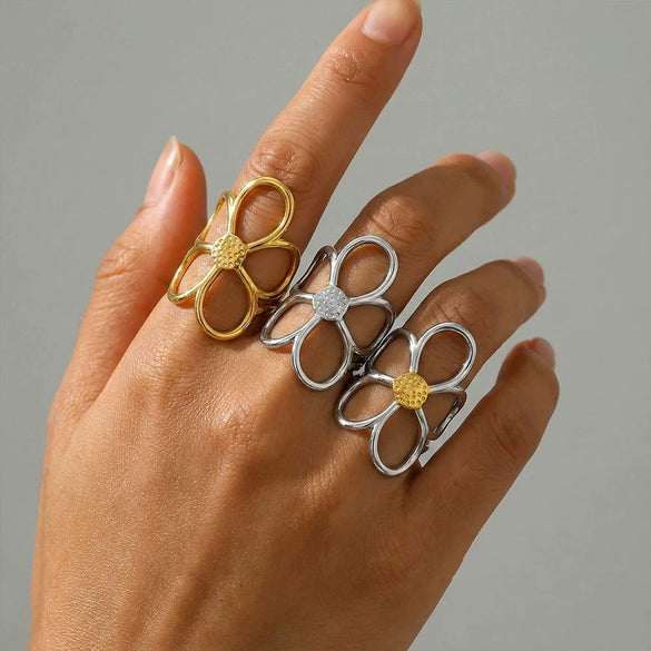Wholesale Women's Geometric Titanium Steel Electroplated Ring Luxury Vintage Jewelry Accessory