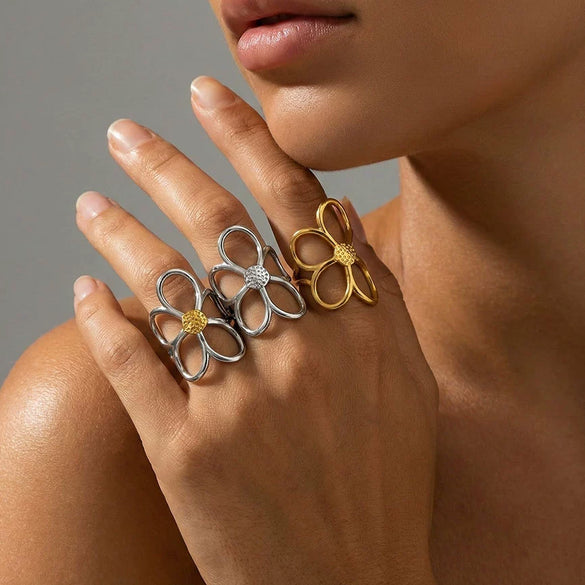 Wholesale Women's Geometric Titanium Steel Electroplated Ring Luxury Vintage Jewelry Accessory