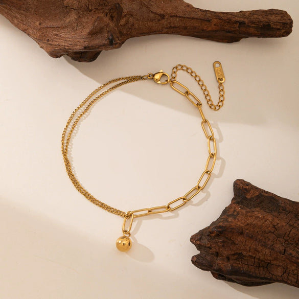 Wholesale Women's Geometric Titanium Steel Electroplated Round Bead Chain Splicing Necklace