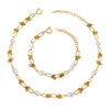 Wholesale Women's Geometric Titanium Steel Gold Plated Freshwater Pearl Kink Chain Necklace Bracelet Earrings Jewelry Set