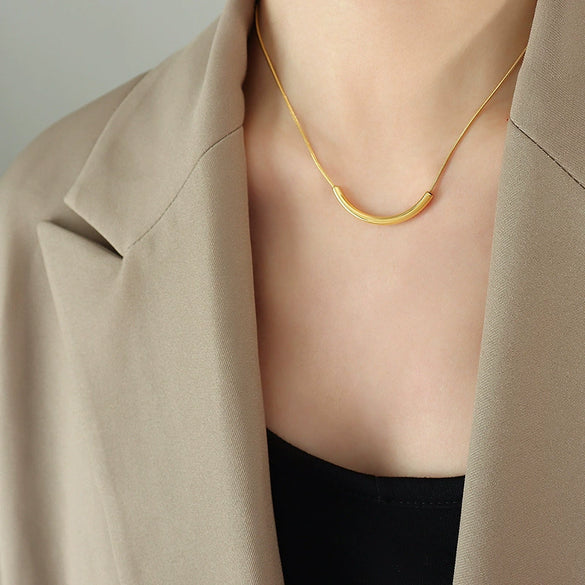 Wholesale Women's Geometric Titanium Steel Gold Plated Snake Bone Chain Necklace