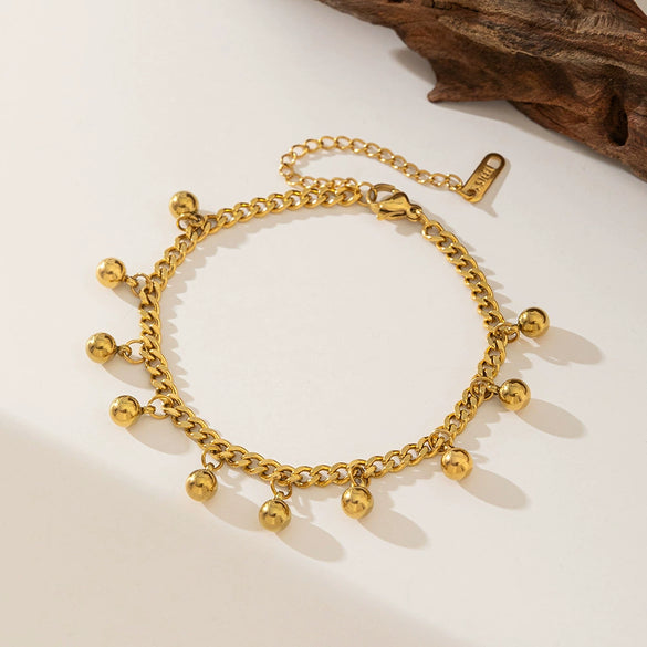 Wholesale Women's Geometric Titanium Steel Goldplated Electroplated Small Bead Bracelet Light Luxury Style Jewelry