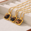Wholesale Women's Geometric Titanium Steel Inlaid Tiger's Eye Stone Pendant Necklace With 18K Gold Plated Electroplating And Twist Chain