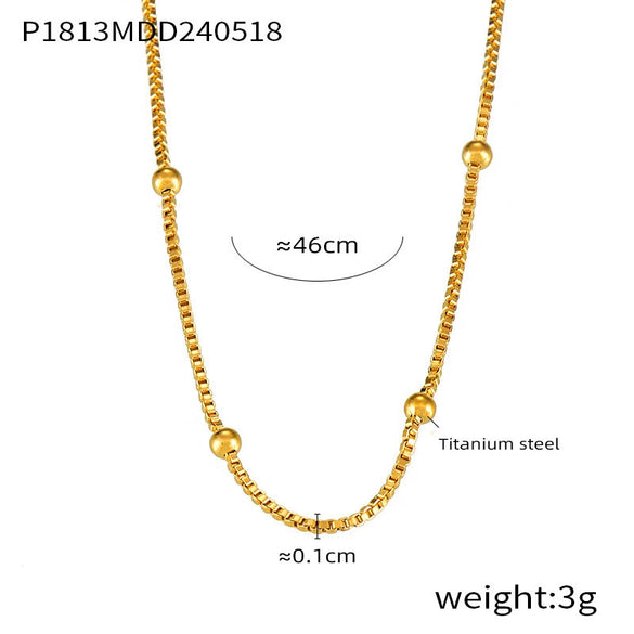 Wholesale Women's Geometric Titanium Steel Necklace With Round Beads And Snake Bone Chain Fashion Electroplated Design