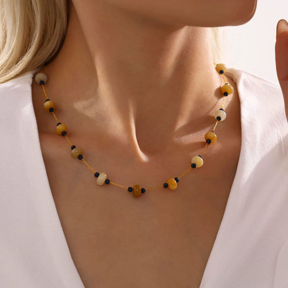 Wholesale Women's Geometric Tourmaline Stainless Steel 18K Gold Plated Necklace Jewelry