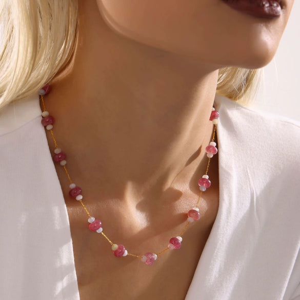 Wholesale Women's Geometric Tourmaline Stainless Steel 18K Gold Plated Necklace Jewelry