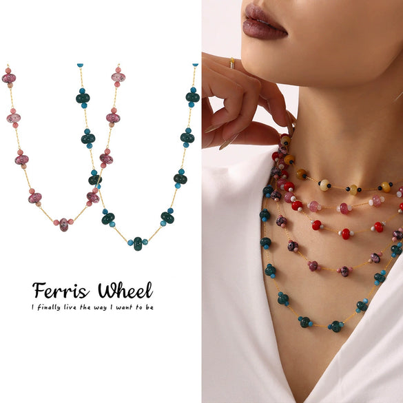 Wholesale Women's Geometric Tourmaline Stainless Steel 18K Gold Plated Necklace Jewelry