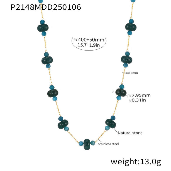 Wholesale Women's Geometric Tourmaline Stainless Steel 18K Gold Plated Necklace Jewelry