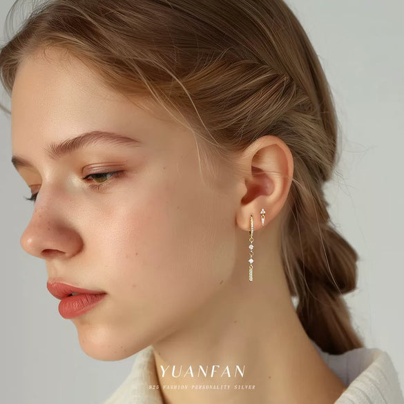 Wholesale Women's Geometric Triangle S925 Sterling Silver Earrings With Flash Diamond And Zirconia