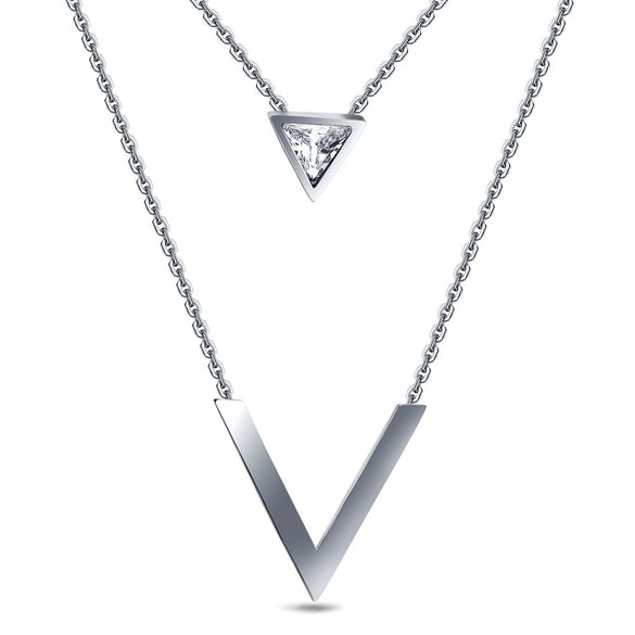 Wholesale Women's Geometric Triangle Stitching Necklace Set With Gem Inlaid In Titanium Steel