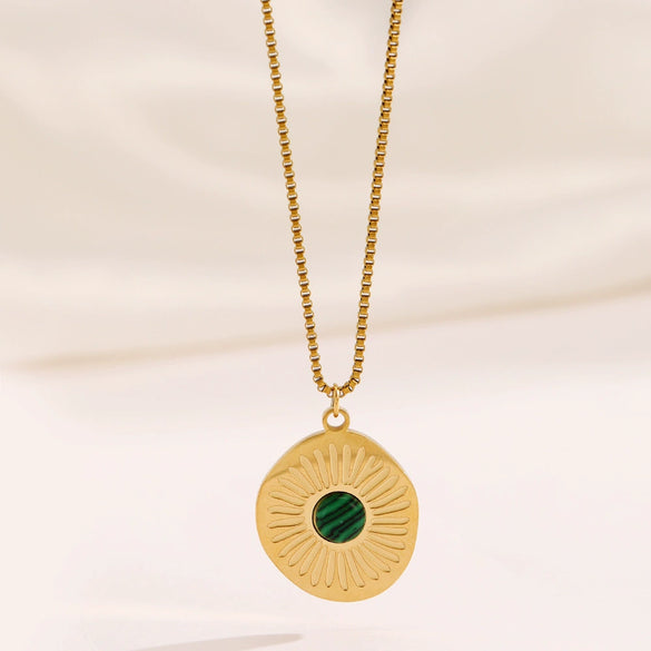 Wholesale Women's Geometric Turquoise Eyes Pendant Necklace Stainless Steel Gold Plated Box Chain