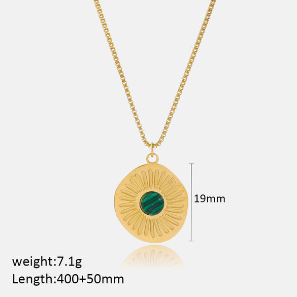 Wholesale Women's Geometric Turquoise Eyes Pendant Necklace Stainless Steel Gold Plated Box Chain