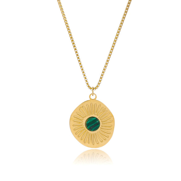Wholesale Women's Geometric Turquoise Eyes Pendant Necklace Stainless Steel Gold Plated Box Chain