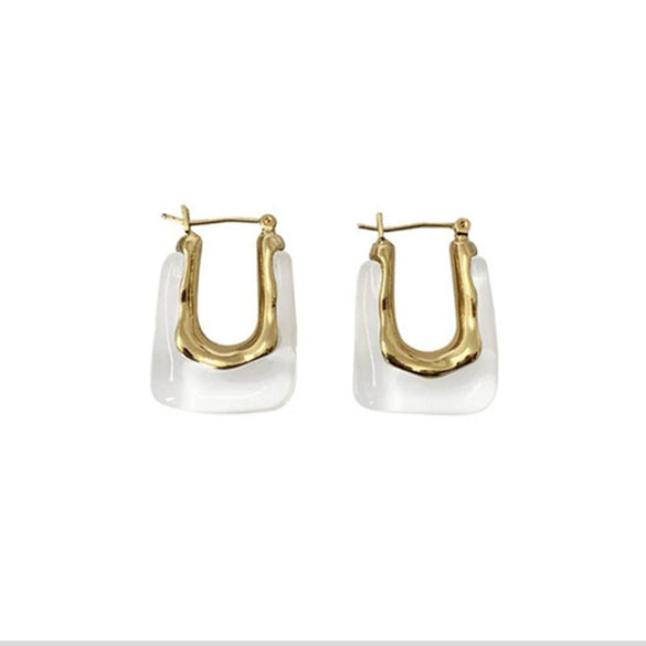 Wholesale Women's Geometric U Shaped Acrylic And Alloy Earrings With Retro Elegant Design And Electroplating Treatment