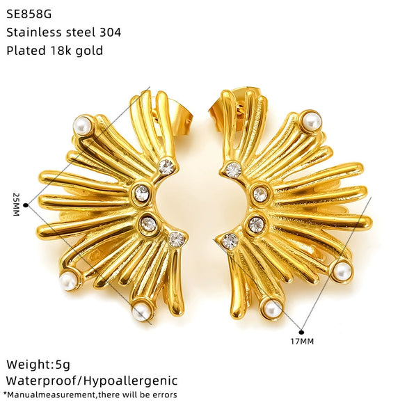 Wholesale Women's Geometric Ushape Imitation Pearl Titanium Steel Earrings Set With Pearls