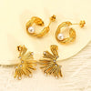 Wholesale Women's Geometric Ushape Imitation Pearl Titanium Steel Earrings Set With Pearls