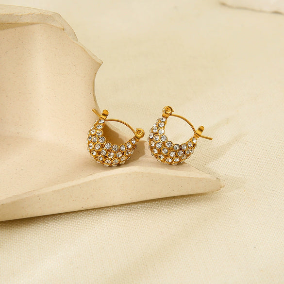 Wholesale Women's Geometric Ushape 18K Gold Plated Stainless Steel Earrings With Zircon