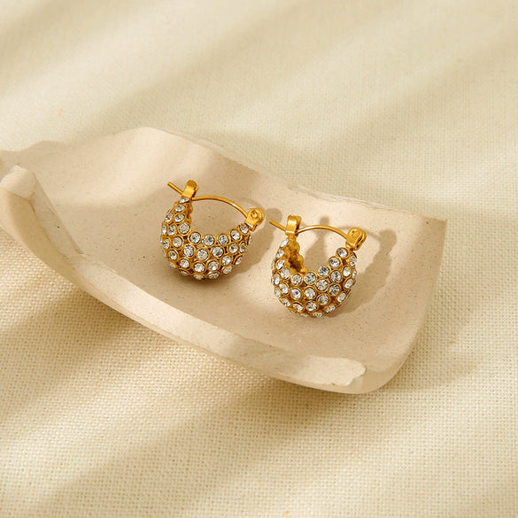 Wholesale Women's Geometric Ushape 18K Gold Plated Stainless Steel Earrings With Zircon