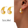 Wholesale Women's Geometric Ushaped And Crescent Cshaped Stainless Steel Pearl Powder Dripping Oil Electroplated 18K Gold Earrings