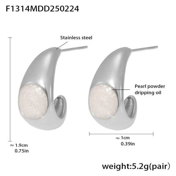 Wholesale Women's Geometric Ushaped And Crescent Cshaped Stainless Steel Pearl Powder Dripping Oil Electroplated 18K Gold Earrings