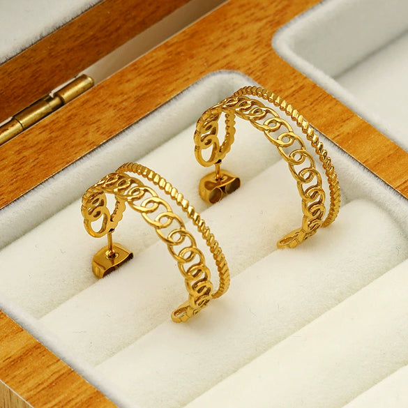 Wholesale Women's Geometric Ushaped 18K Gold Electroplated Stainless Steel Earrings Versatile Style