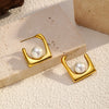 Wholesale Women's Geometric Ushaped Pearl Titanium Steel Electroplated Earrings