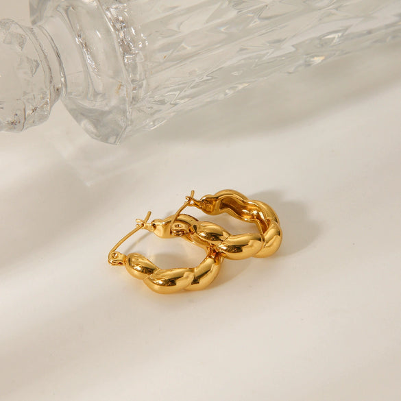Wholesale Women's Geometric Ushaped Stainless Steel Electroplated Threaded Twist Earrings