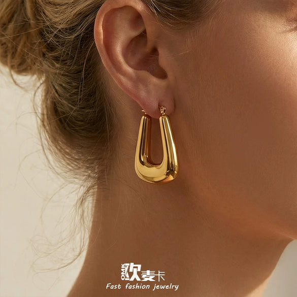 Wholesale Women's Geometric Ushaped Stainless Steel 18K Gold Plated Earrings