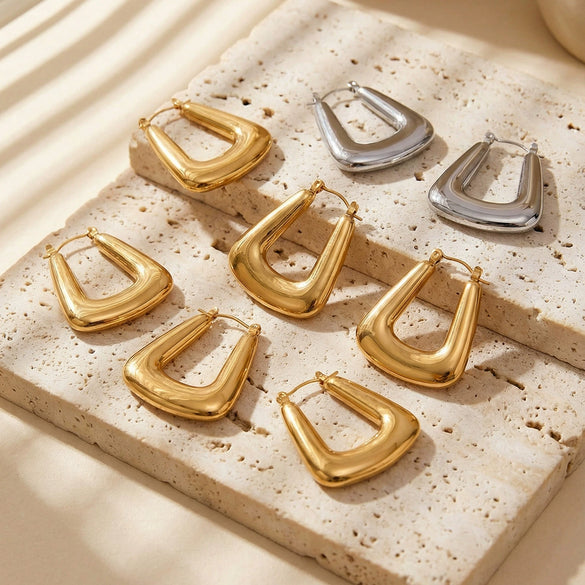 Wholesale Women's Geometric Ushaped Stainless Steel 18K Gold Plated Earrings