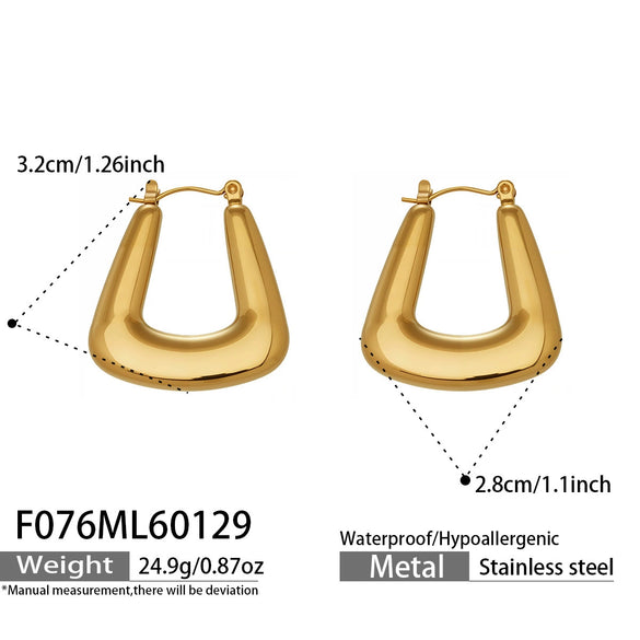 Wholesale Women's Geometric Ushaped Stainless Steel 18K Gold Plated Earrings