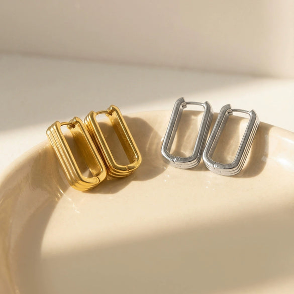 Wholesale Women's Geometric Ushaped Striped Stainless Steel 18K Gold Plated Earrings