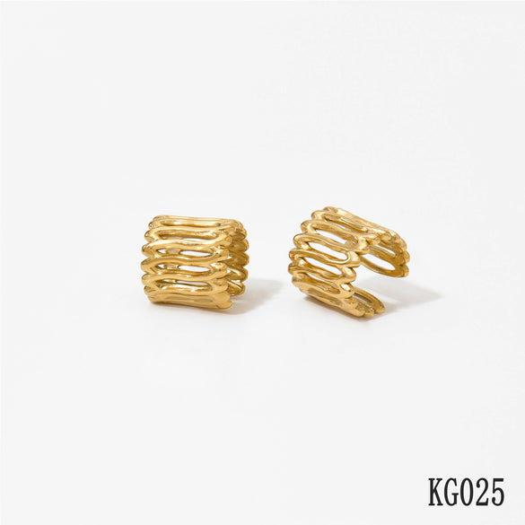 Wholesale Women's Geometric Vertical Stripe Vacuum Plated 316 Stainless Steel Ear Clips Earrings