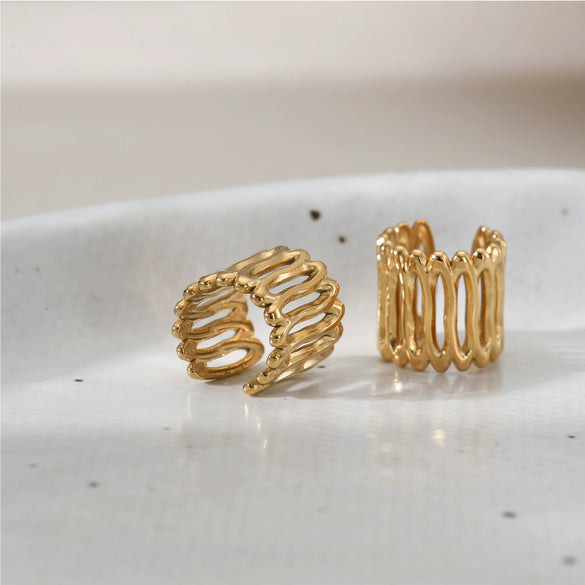 Wholesale Women's Geometric Vertical Stripe Vacuum Plated 316 Stainless Steel Ear Clips Earrings