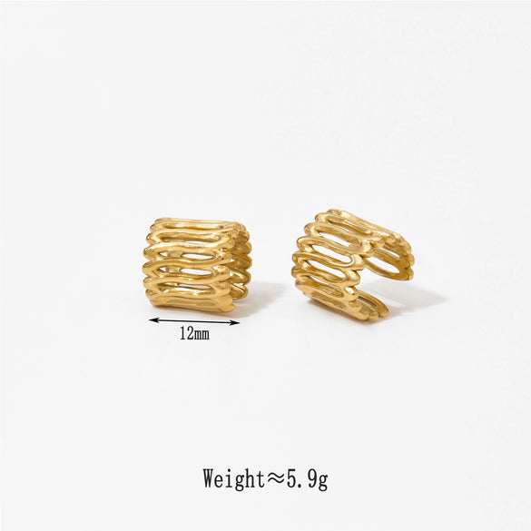 Wholesale Women's Geometric Vertical Stripe Vacuum Plated 316 Stainless Steel Ear Clips Earrings