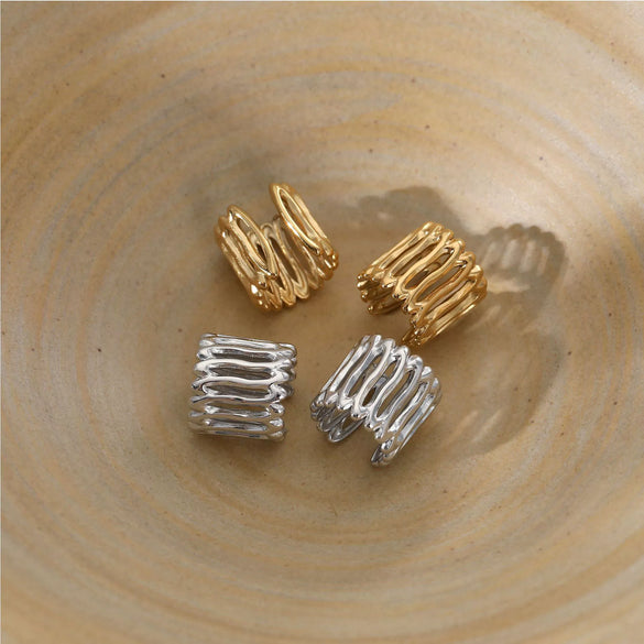 Wholesale Women's Geometric Vertical Stripe Vacuum Plated 316 Stainless Steel Ear Clips Earrings