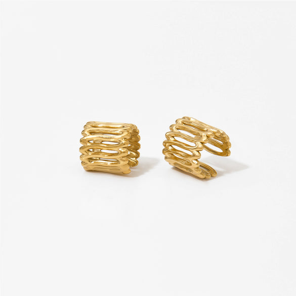 Wholesale Women's Geometric Vertical Stripe Vacuum Plated 316 Stainless Steel Ear Clips Earrings