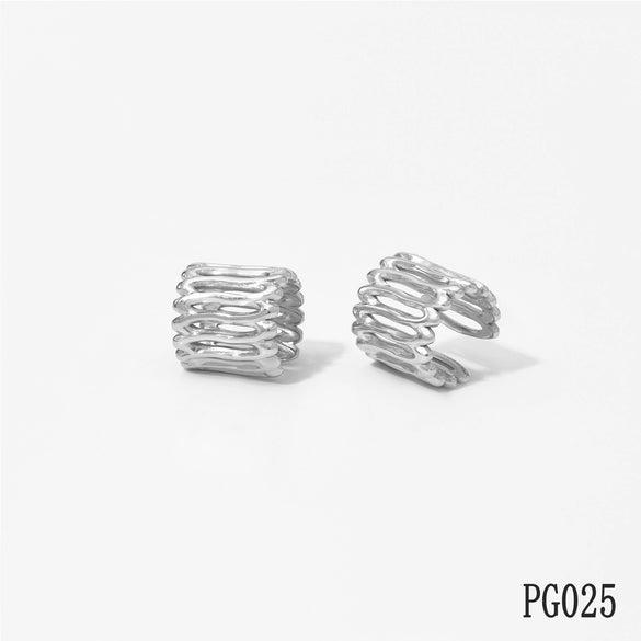 Wholesale Women's Geometric Vertical Stripe Vacuum Plated 316 Stainless Steel Ear Clips Earrings