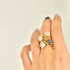 Wholesale Women's Geometric Water Drop Zircon Double Ring Titanium Steel Electroplated Jewelry Accessories
