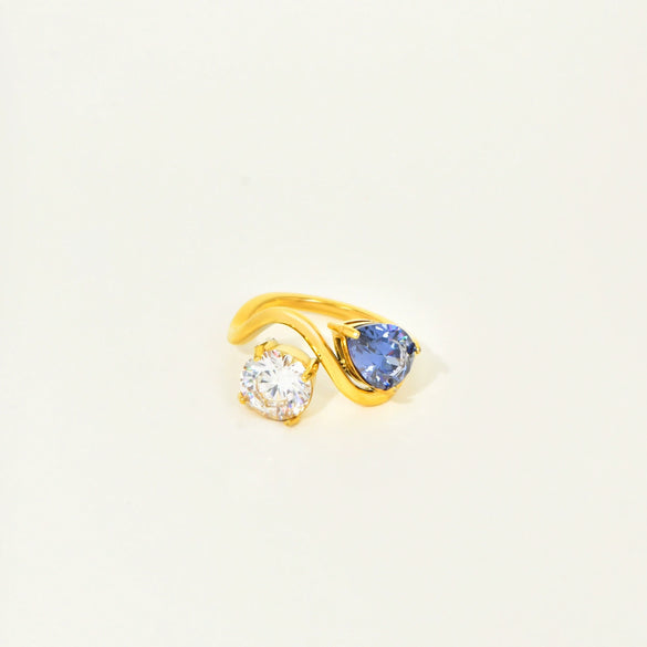 Wholesale Women's Geometric Water Drop Zircon Double Ring Titanium Steel Electroplated Jewelry Accessories