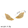 Wholesale Women's Geometric Water Dropshaped Leaf Stainless Steel Earrings With Vacuum Real Gold Plating In Pvd Furnace And Diamond Studded