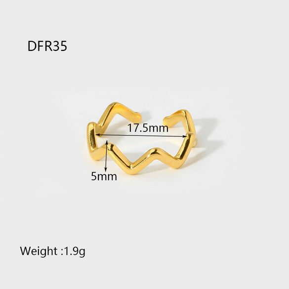 Wholesale Women's Geometric Waveshaped Stainless Steel 18K Gold Plated Open Index Finger Ring Jewelry