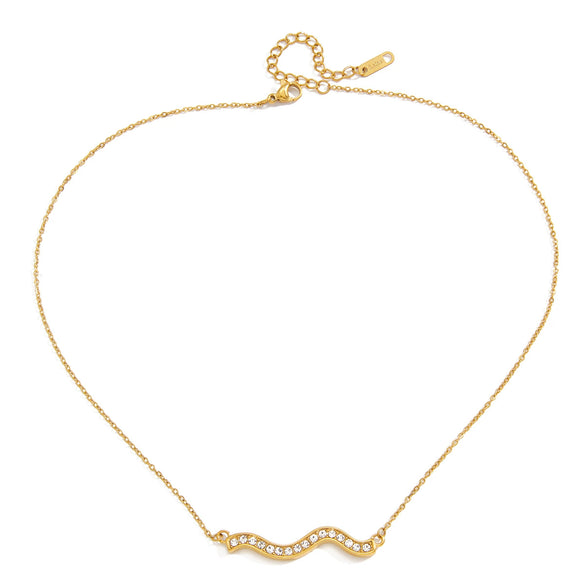 Wholesale Women's Geometric Waveshaped Stainless Steel Necklace With Vacuum Real Gold Plating In Pvd Furnace