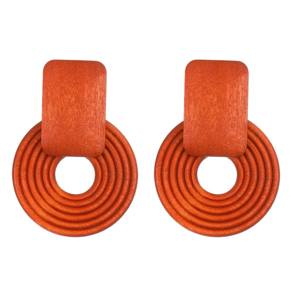 Wholesale Women's Geometric Wooden Threaded Rattan Earrings With Drop Shape And Polishing Treatment